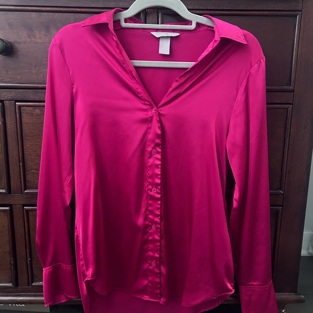 Women's Raspberry Button-Up Blouse
